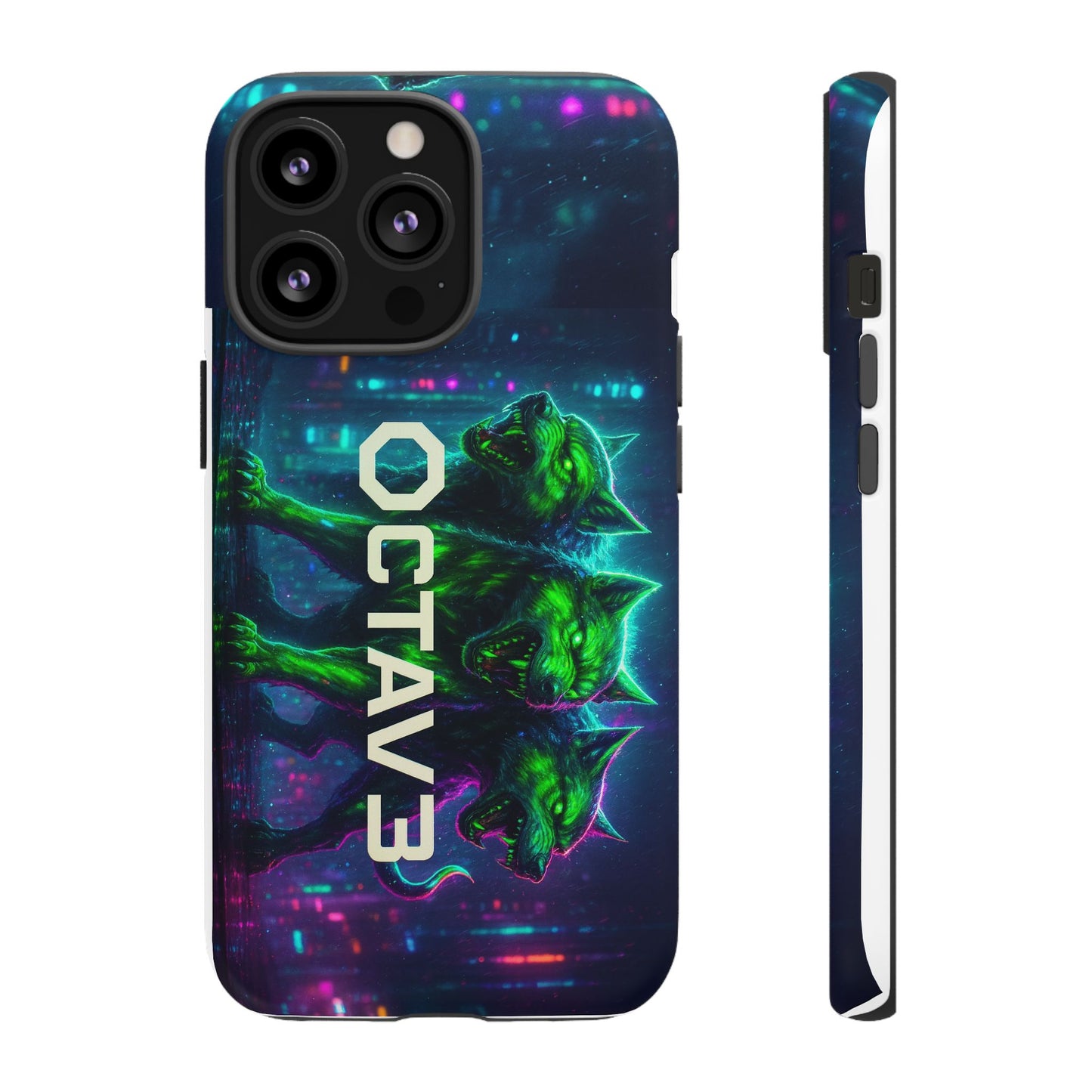 OCTAV3 Cyberpunk Wolf iPhone Case – Neon Tech Design, Futuristic Tough Cover for Music & Streetwear Fans