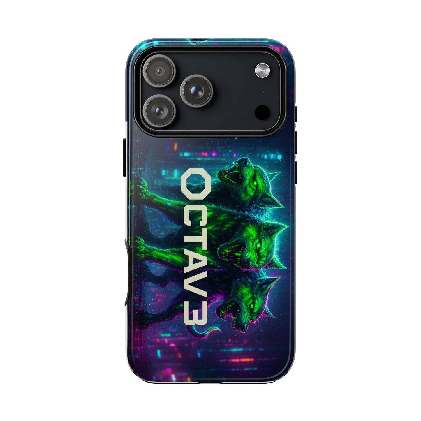 OCTAV3 Cyberpunk Wolf iPhone Case – Neon Tech Design, Futuristic Tough Cover for Music & Streetwear Fans