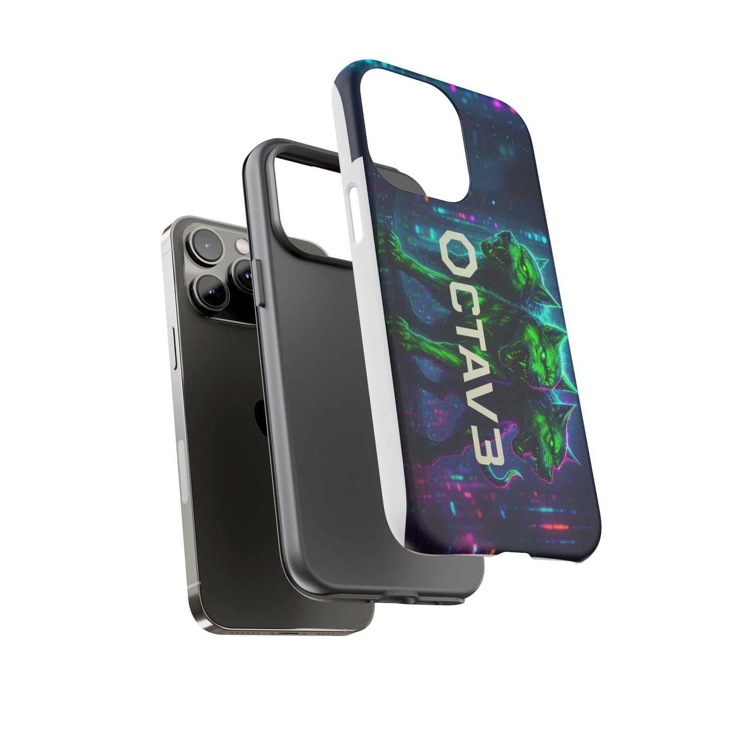 OCTAV3 Cyberpunk Wolf iPhone Case – Neon Tech Design, Futuristic Tough Cover for Music & Streetwear Fans