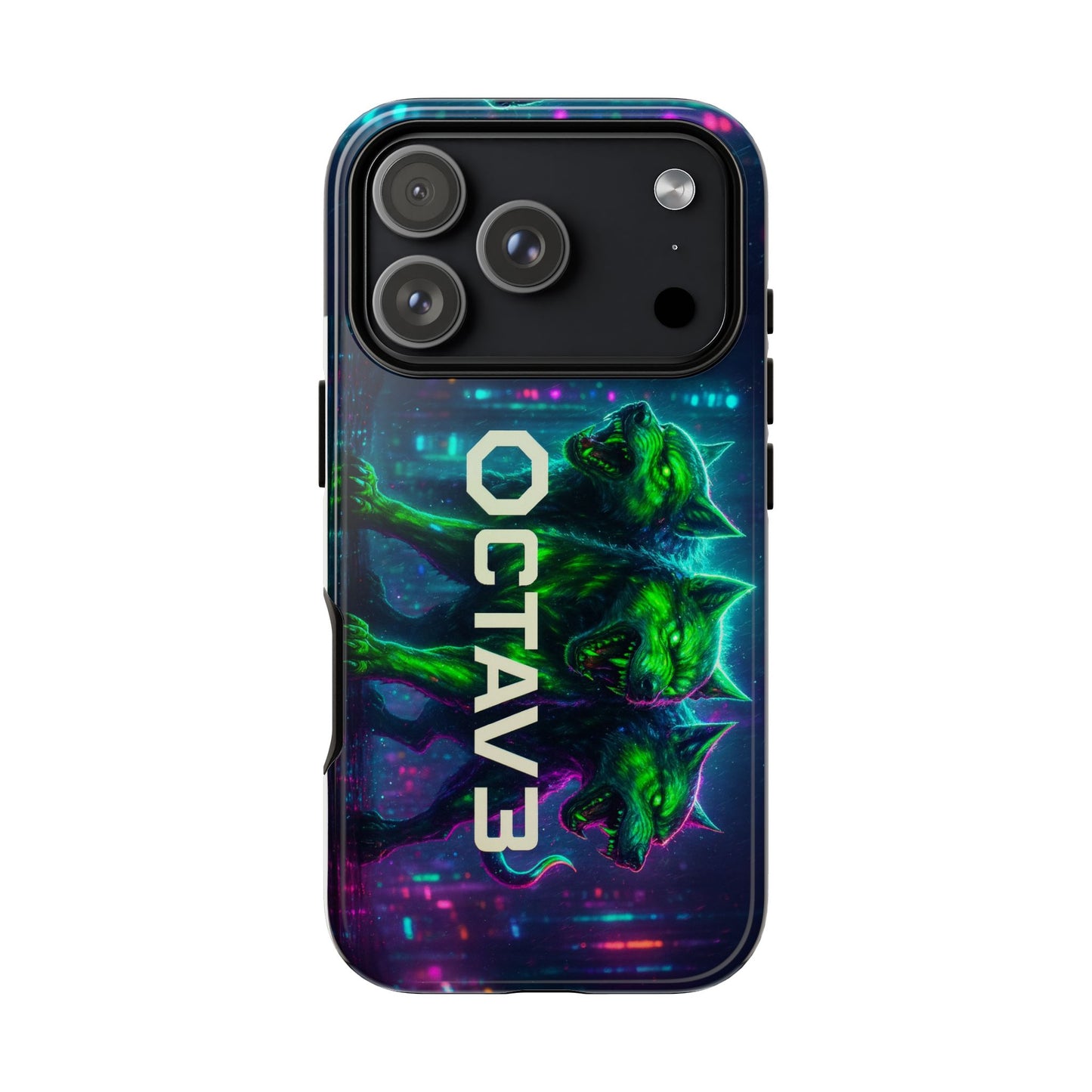 OCTAV3 Cyberpunk Wolf iPhone Case – Neon Tech Design, Futuristic Tough Cover for Music & Streetwear Fans