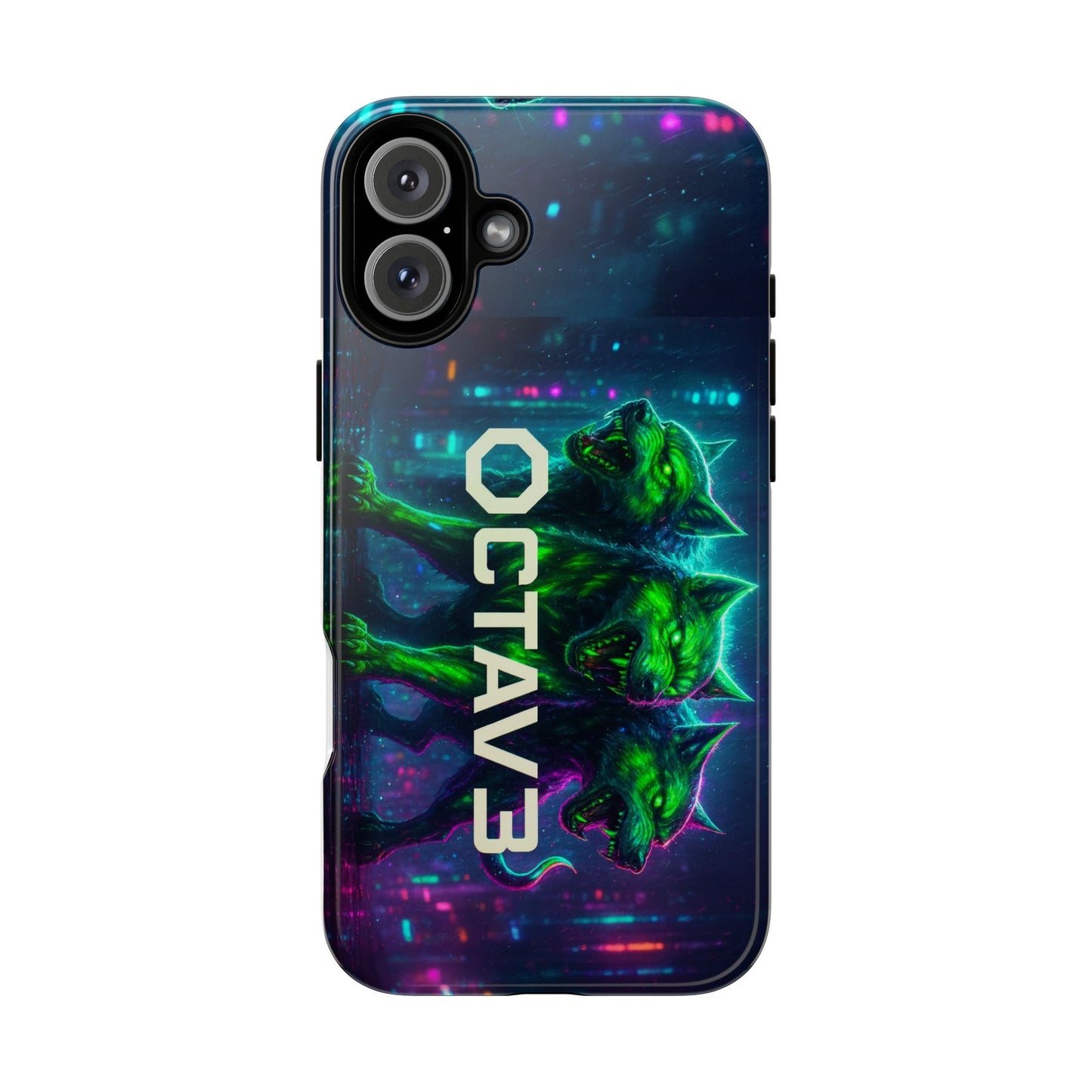 OCTAV3 Cyberpunk Wolf iPhone Case – Neon Tech Design, Futuristic Tough Cover for Music & Streetwear Fans