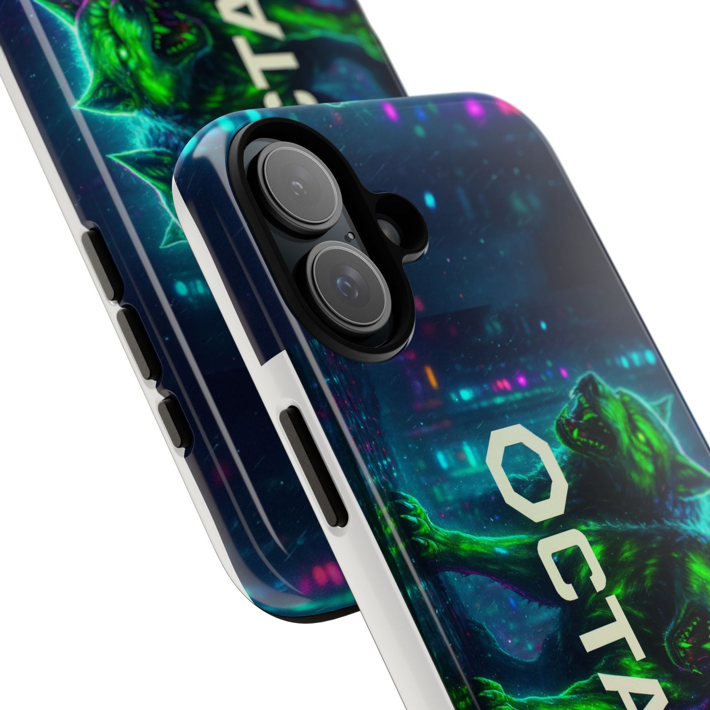 OCTAV3 Cyberpunk Wolf iPhone Case – Neon Tech Design, Futuristic Tough Cover for Music & Streetwear Fans