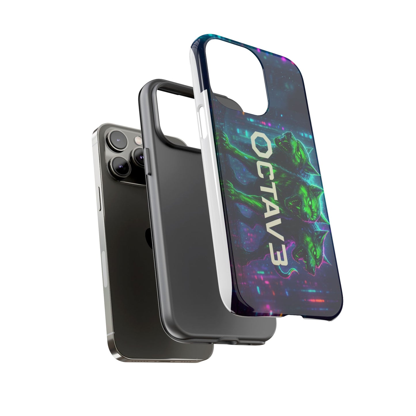 OCTAV3 Cyberpunk Wolf iPhone Case – Neon Tech Design, Futuristic Tough Cover for Music & Streetwear Fans