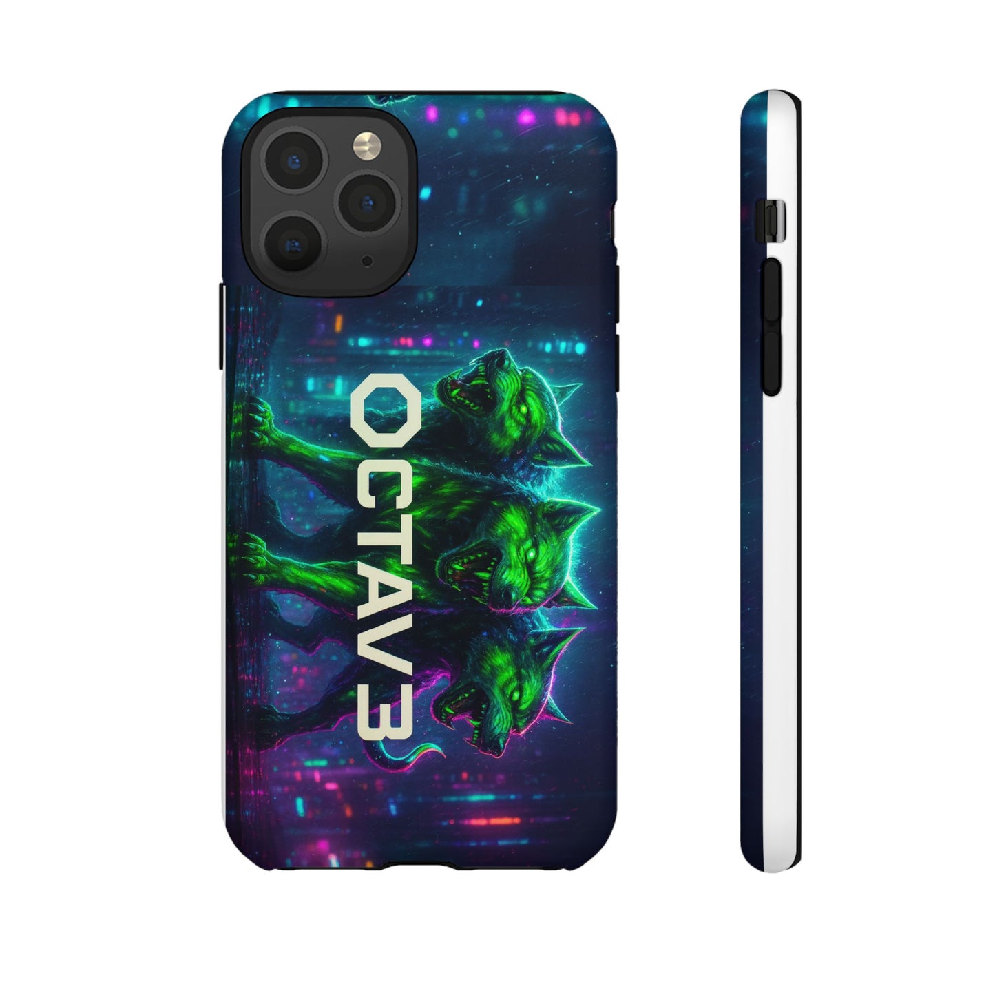 OCTAV3 Cyberpunk Wolf iPhone Case – Neon Tech Design, Futuristic Tough Cover for Music & Streetwear Fans
