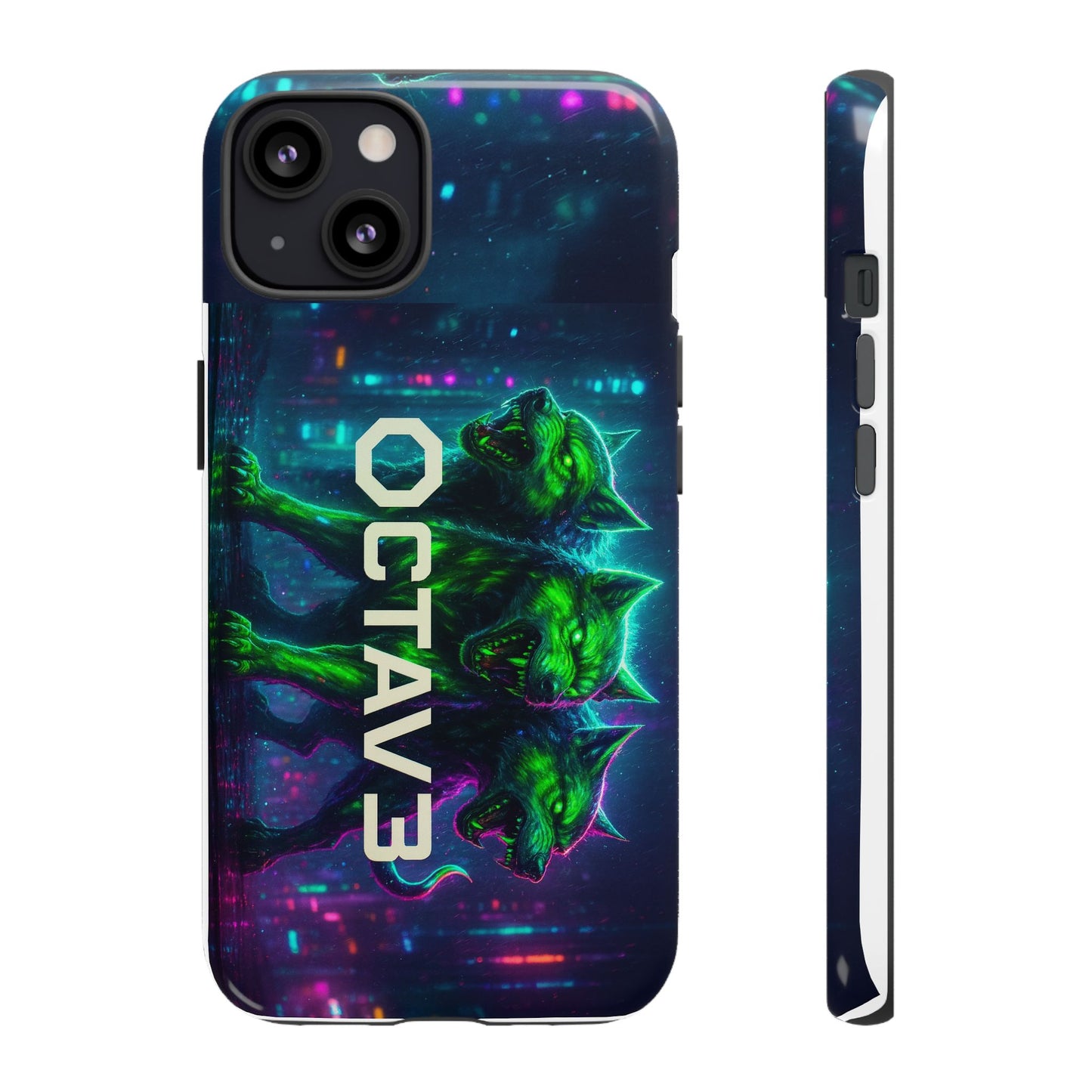 OCTAV3 Cyberpunk Wolf iPhone Case – Neon Tech Design, Futuristic Tough Cover for Music & Streetwear Fans