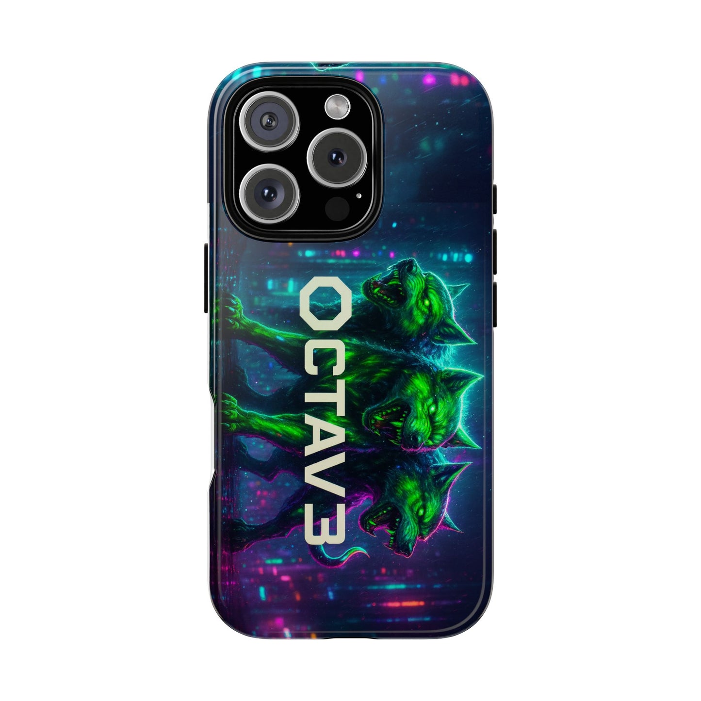 OCTAV3 Cyberpunk Wolf iPhone Case – Neon Tech Design, Futuristic Tough Cover for Music & Streetwear Fans