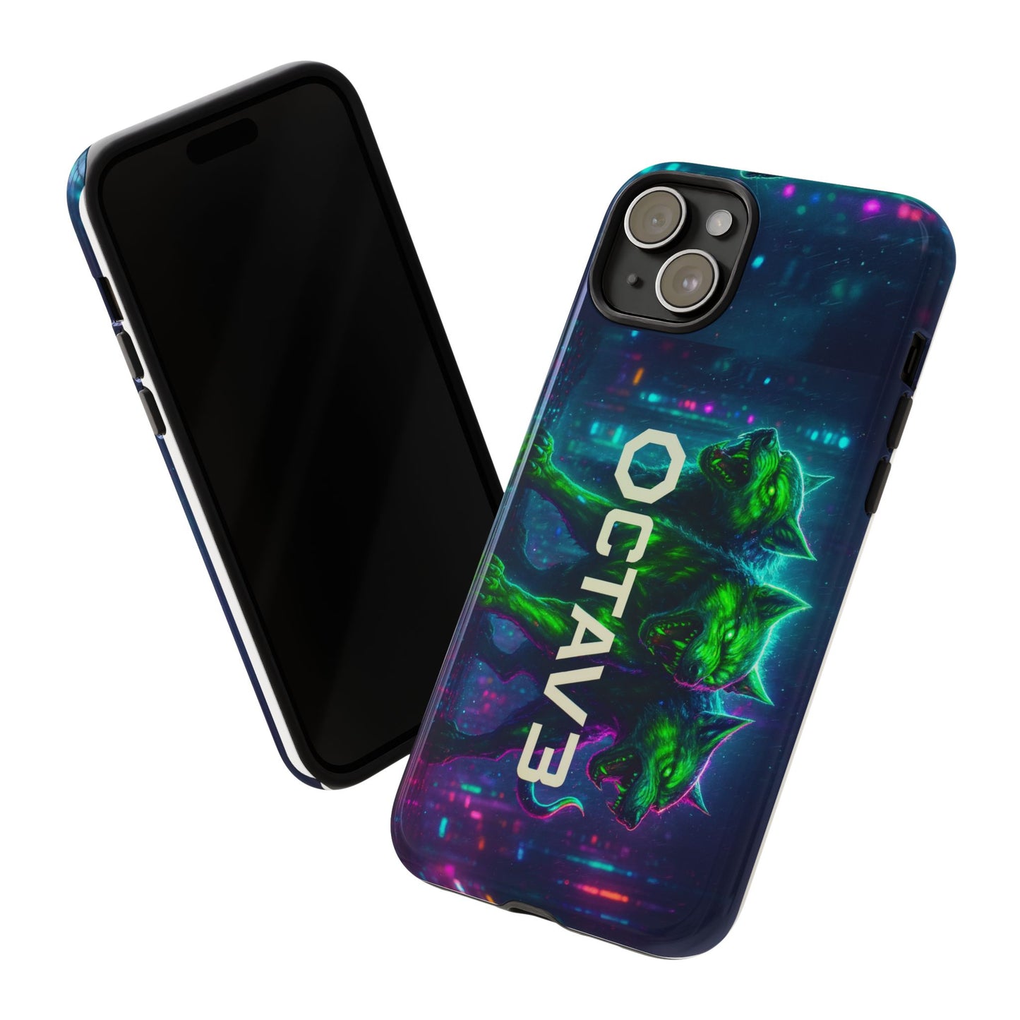 OCTAV3 Cyberpunk Wolf iPhone Case – Neon Tech Design, Futuristic Tough Cover for Music & Streetwear Fans
