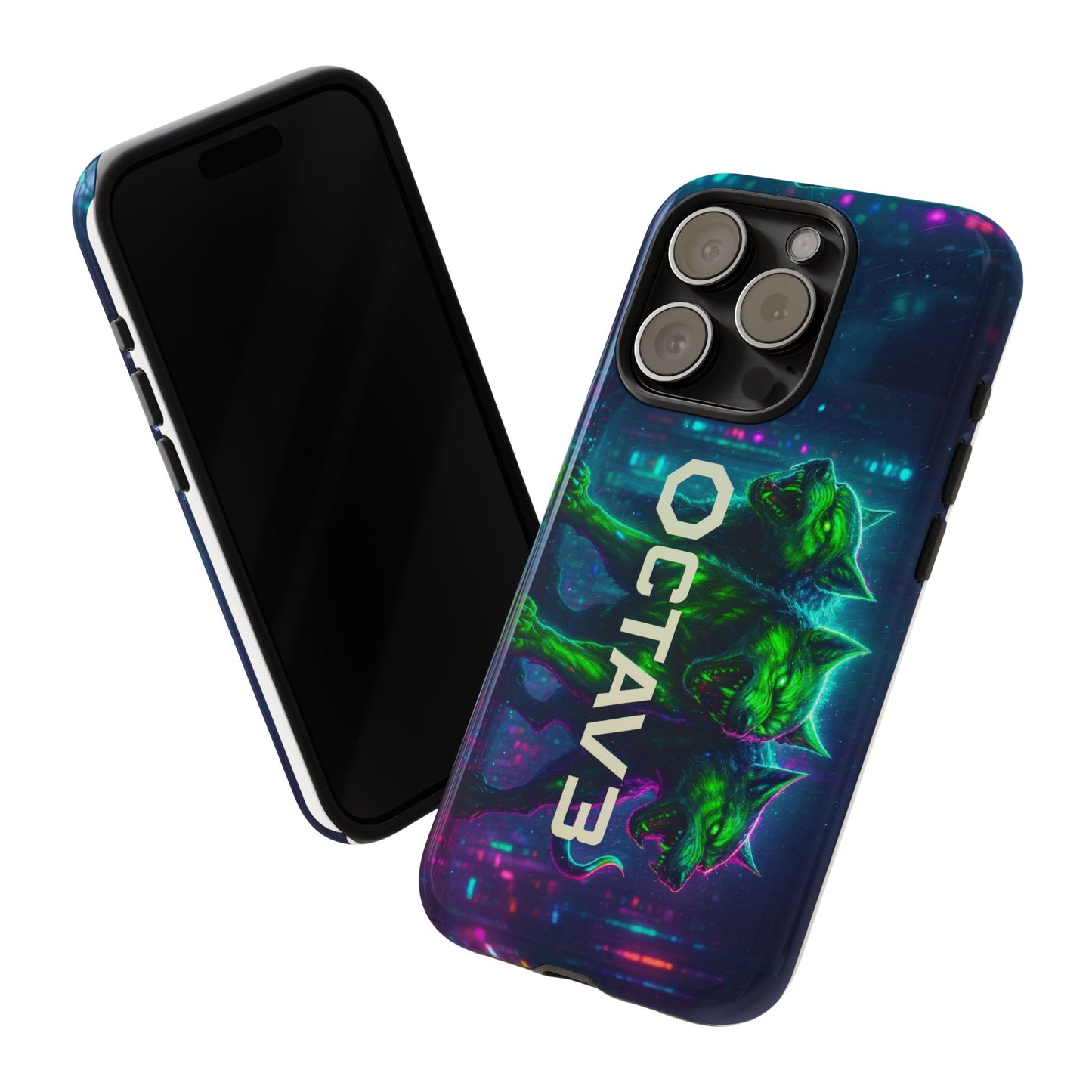 OCTAV3 Cyberpunk Wolf iPhone Case – Neon Tech Design, Futuristic Tough Cover for Music & Streetwear Fans