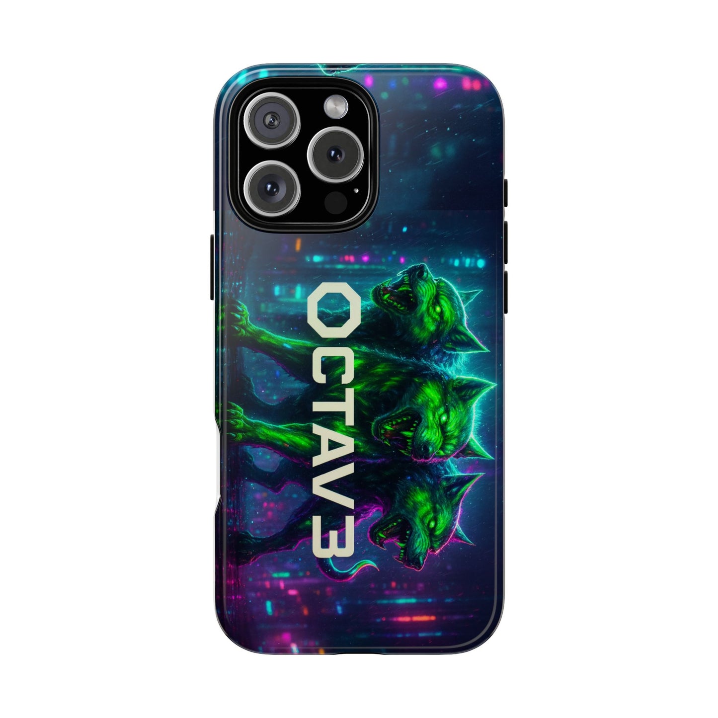 OCTAV3 Cyberpunk Wolf iPhone Case – Neon Tech Design, Futuristic Tough Cover for Music & Streetwear Fans