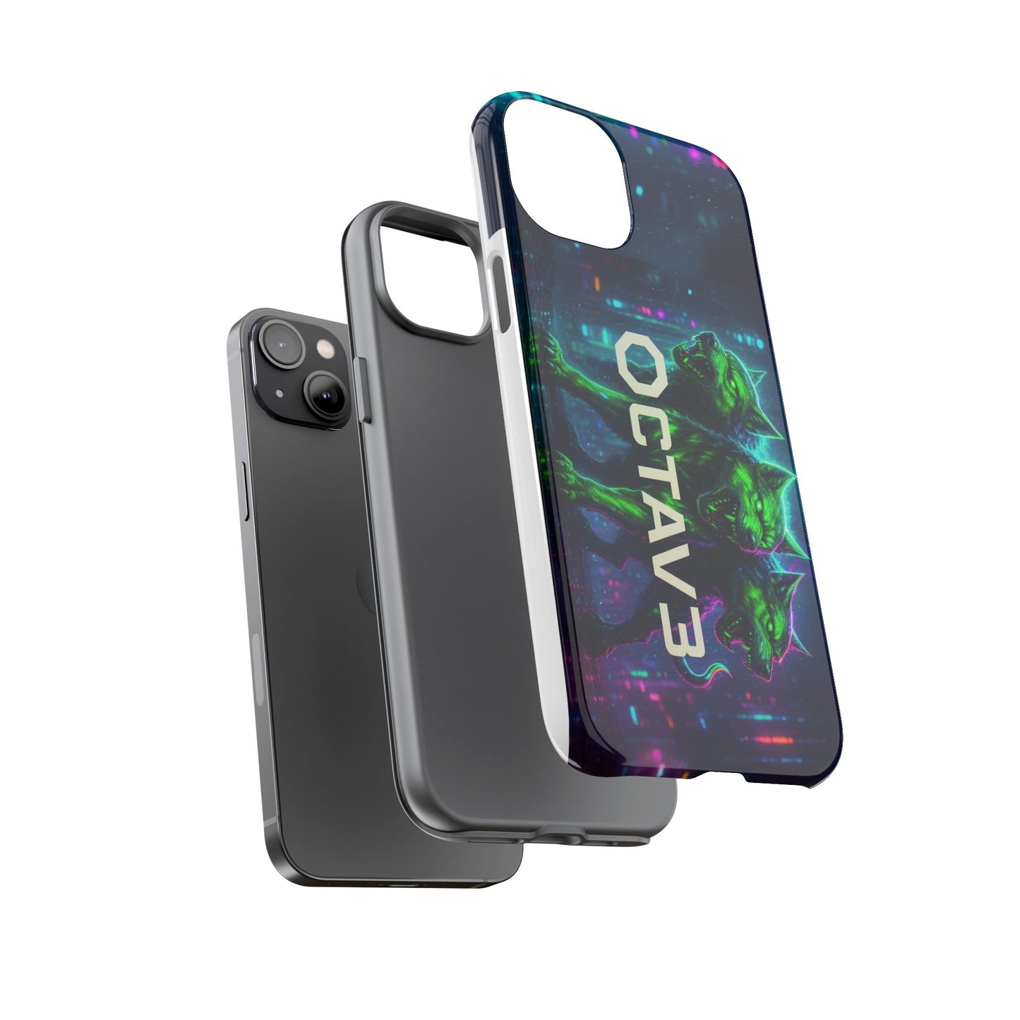 OCTAV3 Cyberpunk Wolf iPhone Case – Neon Tech Design, Futuristic Tough Cover for Music & Streetwear Fans
