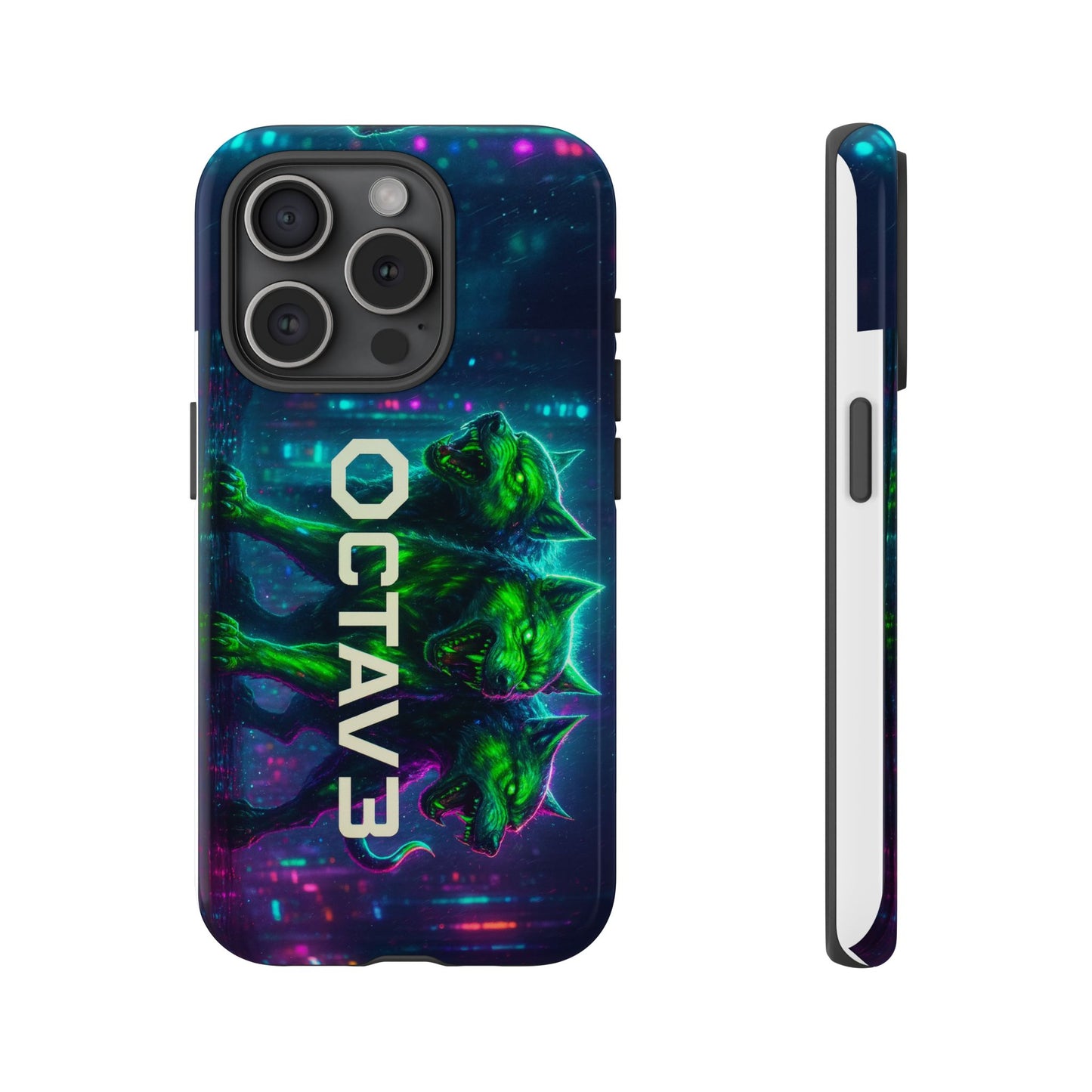 OCTAV3 Cyberpunk Wolf iPhone Case – Neon Tech Design, Futuristic Tough Cover for Music & Streetwear Fans