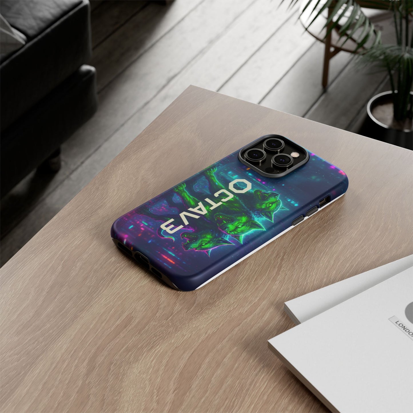 OCTAV3 Cyberpunk Wolf iPhone Case – Neon Tech Design, Futuristic Tough Cover for Music & Streetwear Fans