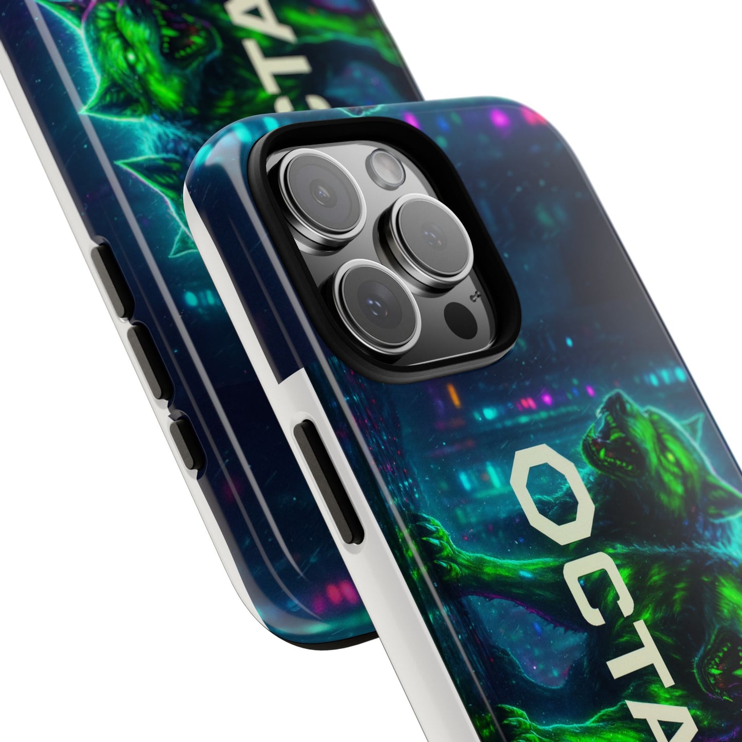 OCTAV3 Cyberpunk Wolf iPhone Case – Neon Tech Design, Futuristic Tough Cover for Music & Streetwear Fans