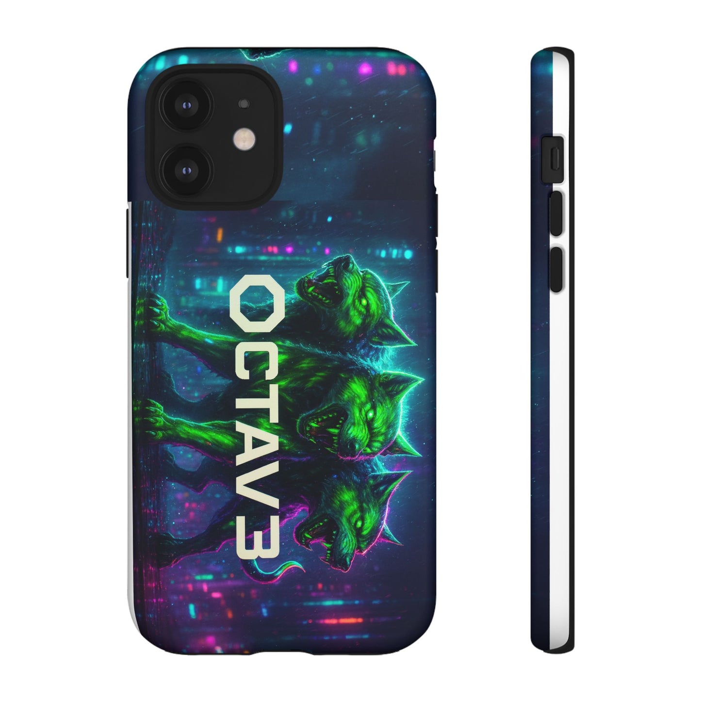 OCTAV3 Cyberpunk Wolf iPhone Case – Neon Tech Design, Futuristic Tough Cover for Music & Streetwear Fans