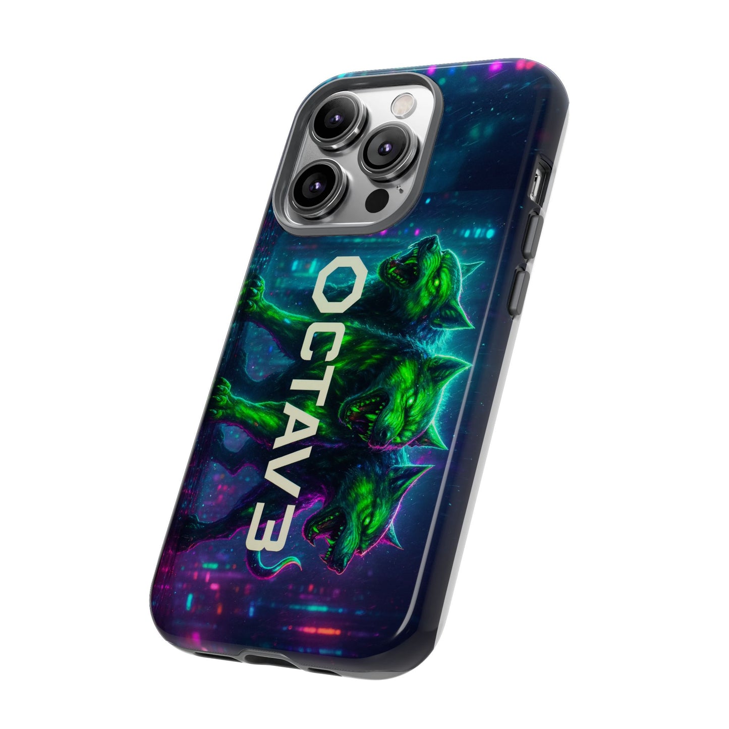 OCTAV3 Cyberpunk Wolf iPhone Case – Neon Tech Design, Futuristic Tough Cover for Music & Streetwear Fans