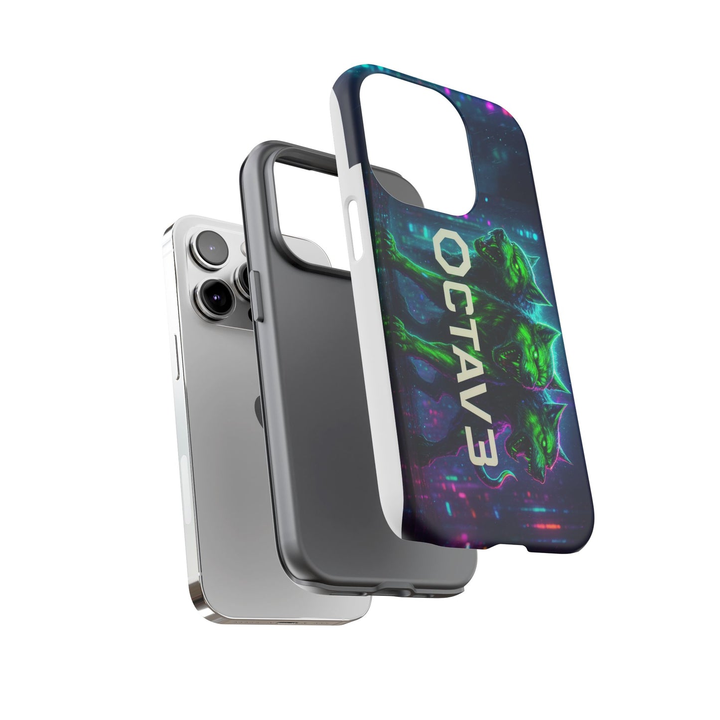 OCTAV3 Cyberpunk Wolf iPhone Case – Neon Tech Design, Futuristic Tough Cover for Music & Streetwear Fans