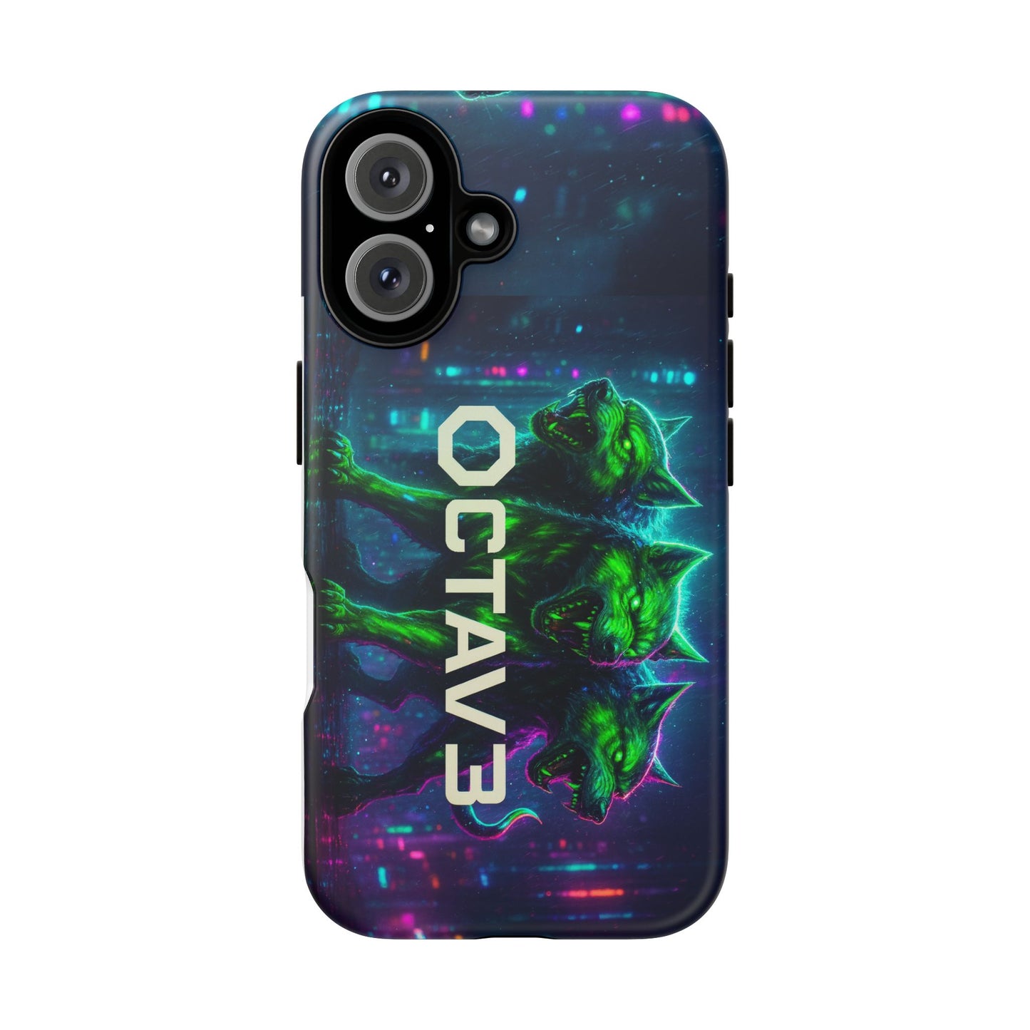 OCTAV3 Cyberpunk Wolf iPhone Case – Neon Tech Design, Futuristic Tough Cover for Music & Streetwear Fans
