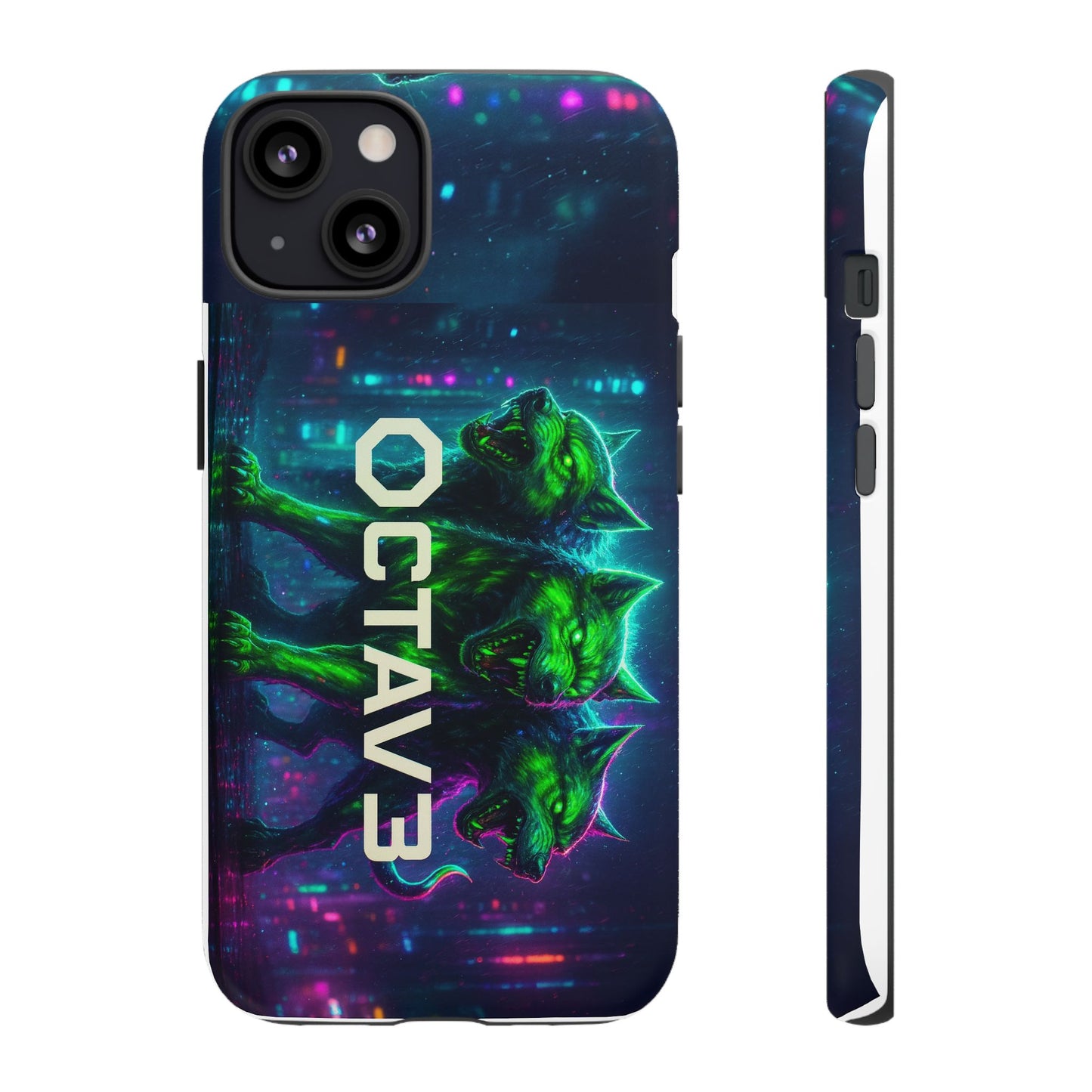 OCTAV3 Cyberpunk Wolf iPhone Case – Neon Tech Design, Futuristic Tough Cover for Music & Streetwear Fans