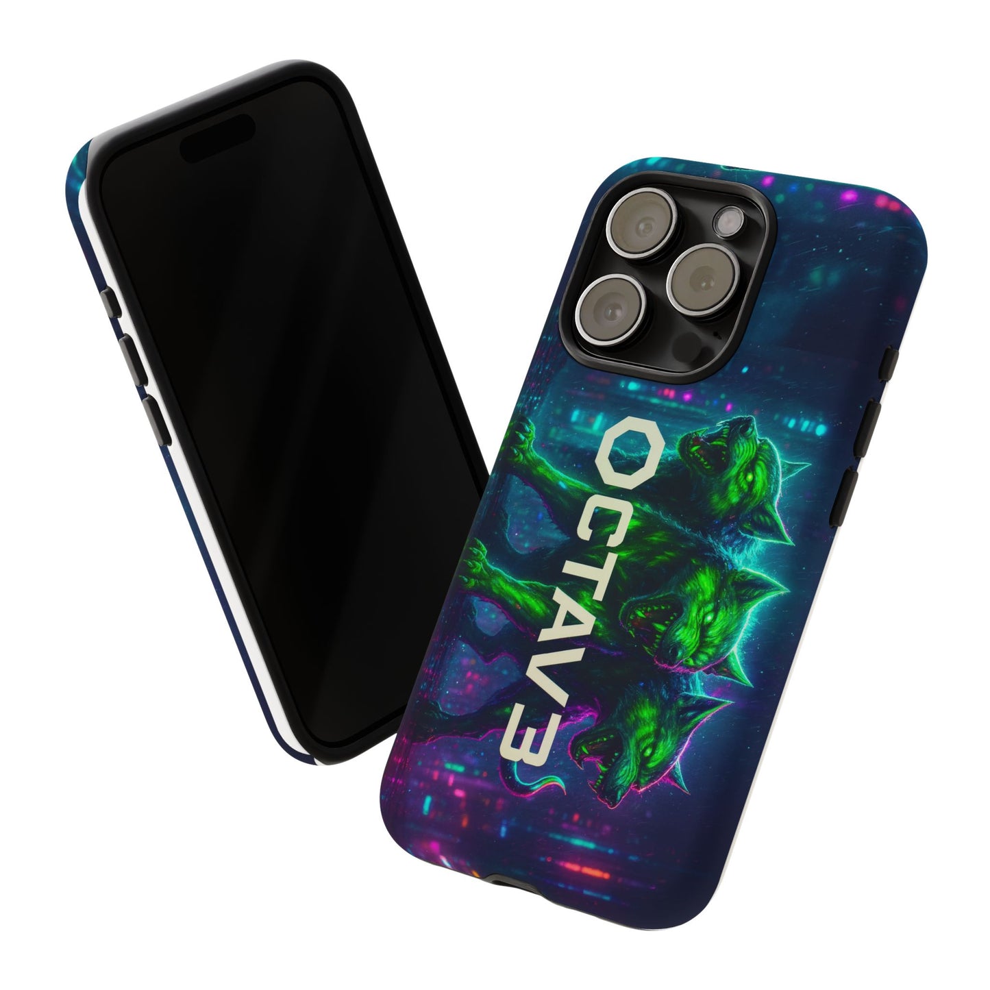 OCTAV3 Cyberpunk Wolf iPhone Case – Neon Tech Design, Futuristic Tough Cover for Music & Streetwear Fans