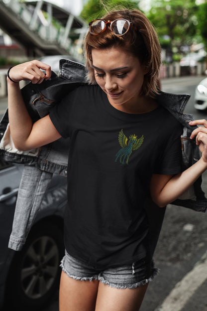 GFLY Royal T – Black Tee with Neon Flying Giraffe Crown Design